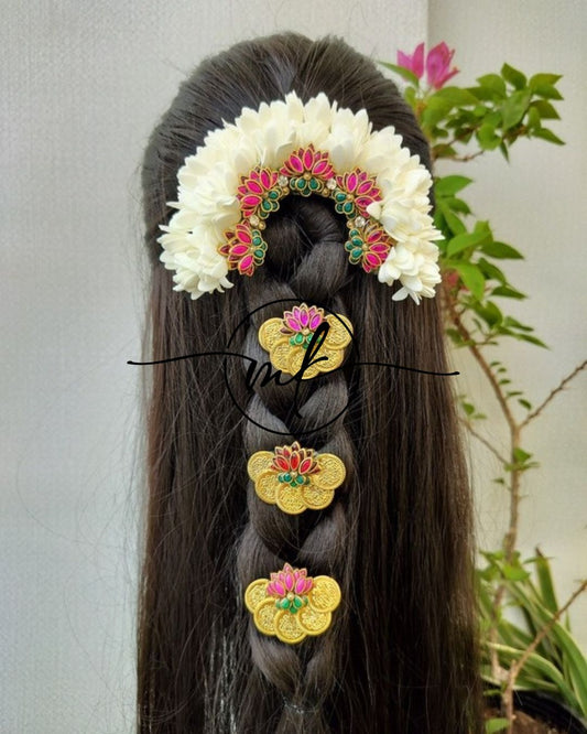 Pink Thamarai Mullai + 3 piece same Pink CIKA 5C ARFL  Hair Brooch
