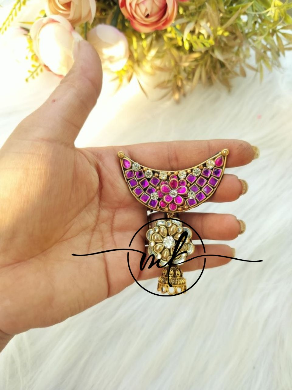 Purple pink ChandraLaya Hair Brooch