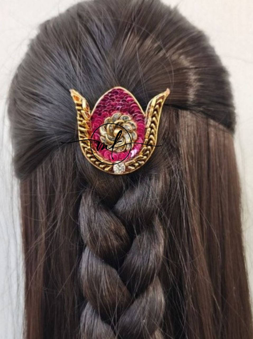 Peacock Feather Hair Brooch - Wine + Orange colour