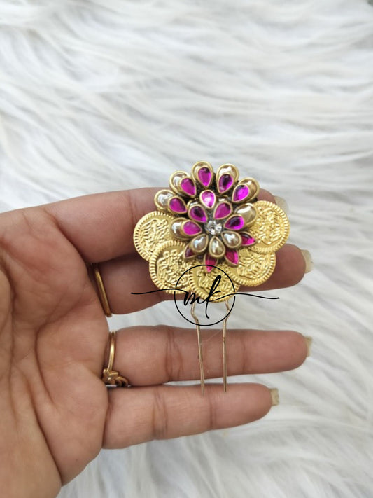 Pink Gold Coin  Hair Brooch