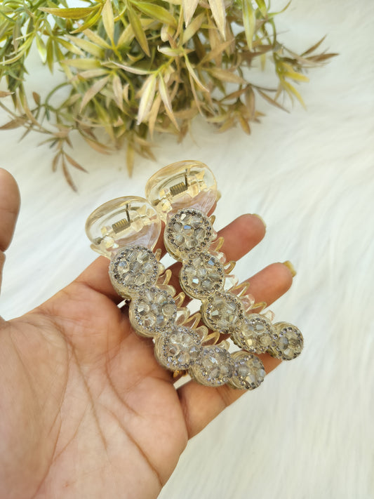 Grey crystal Premium Banana clip - V type - 1 piece