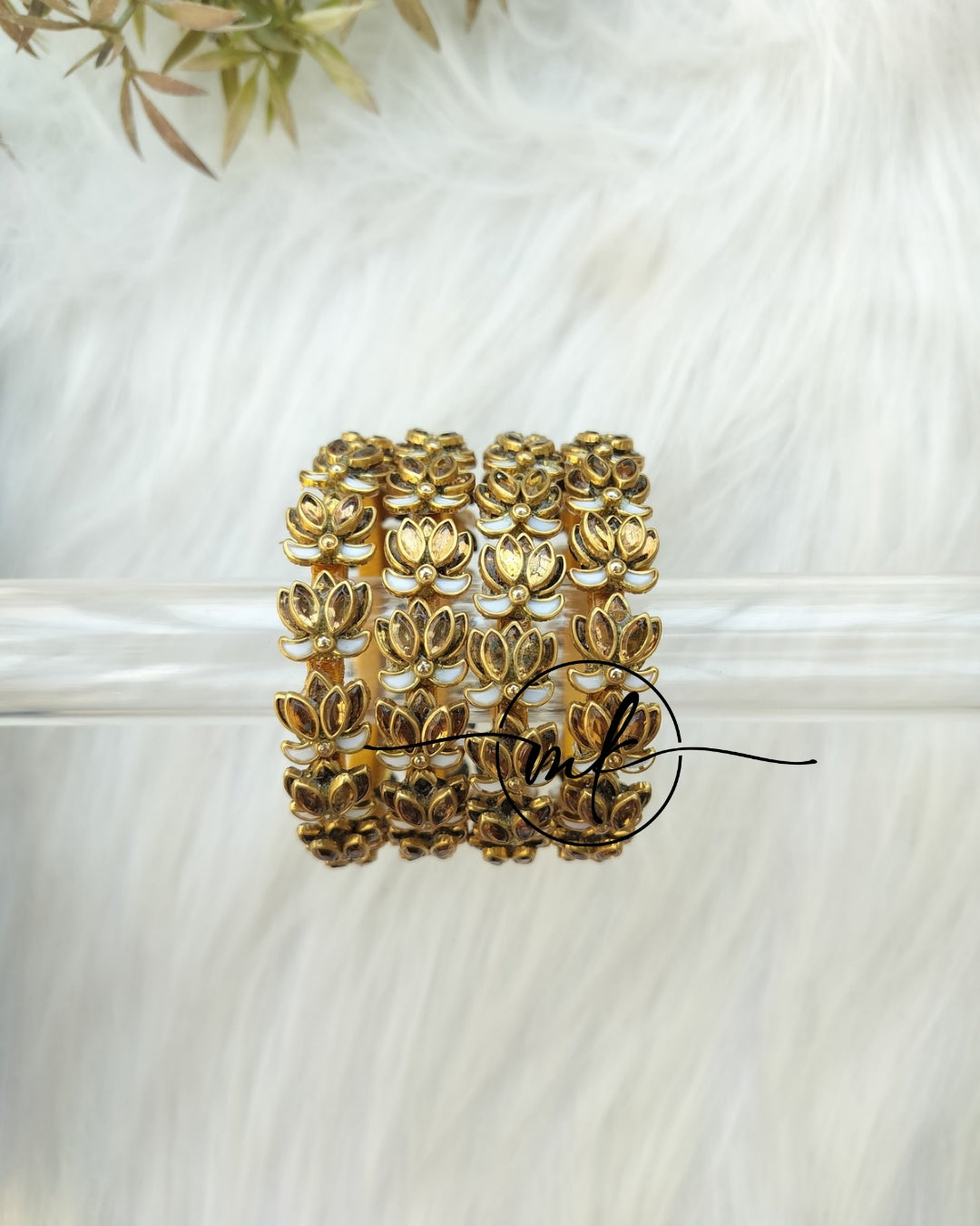 Golden Lotus kundan Bangle set