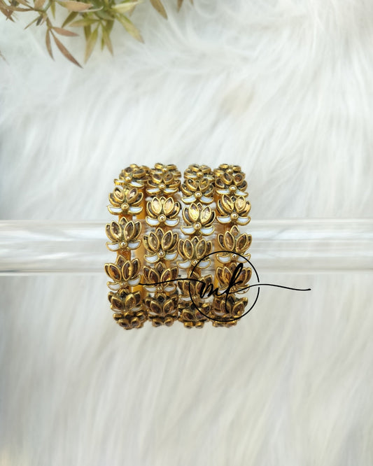 Golden Lotus kundan Bangle set