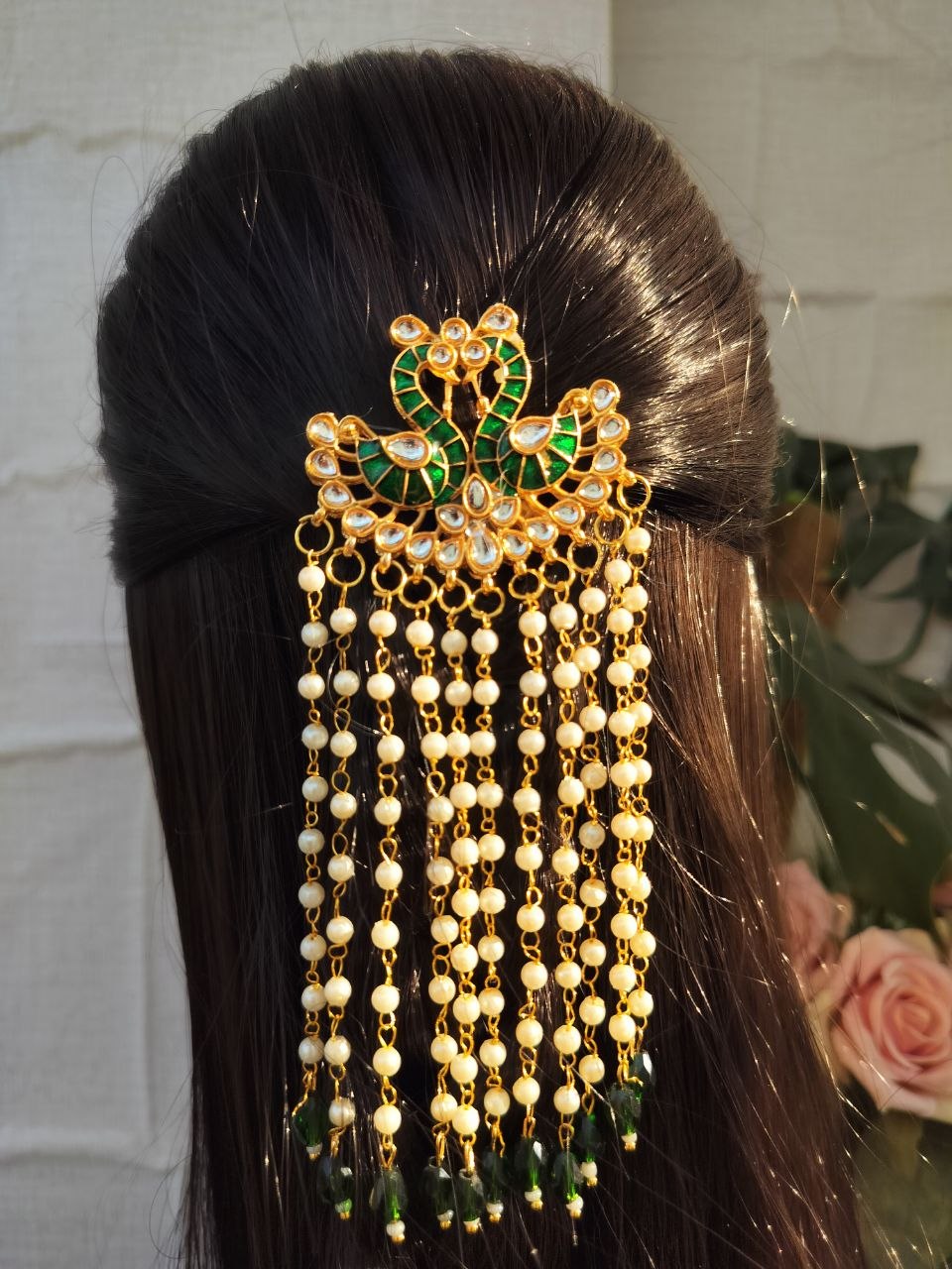 Green Spring swan Hair Brooch