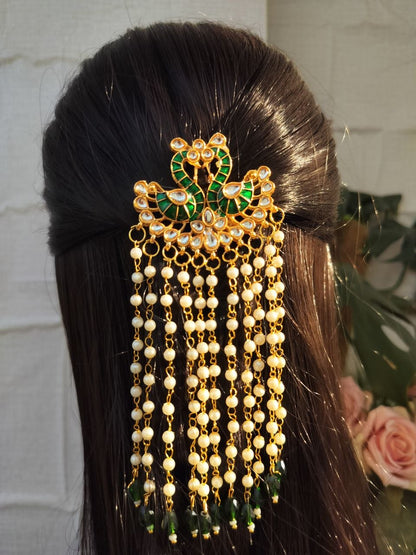 Green Spring swan Hair Brooch