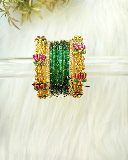 Pink lotus lakshmi semi Bridal Kundan bangle set