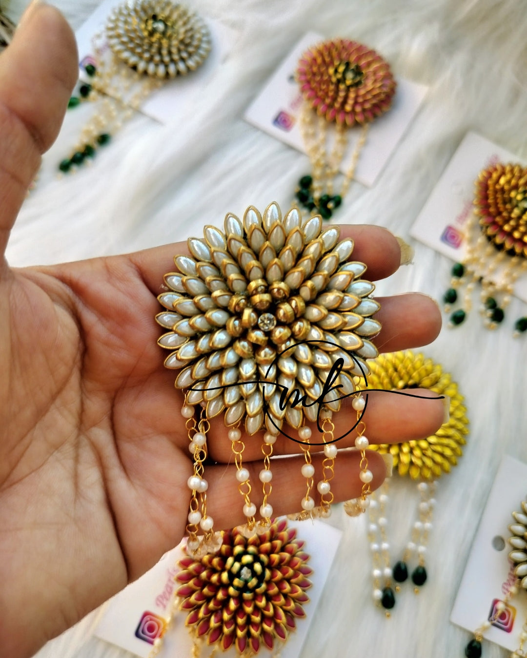 White Gold Marigold Hair Brooch