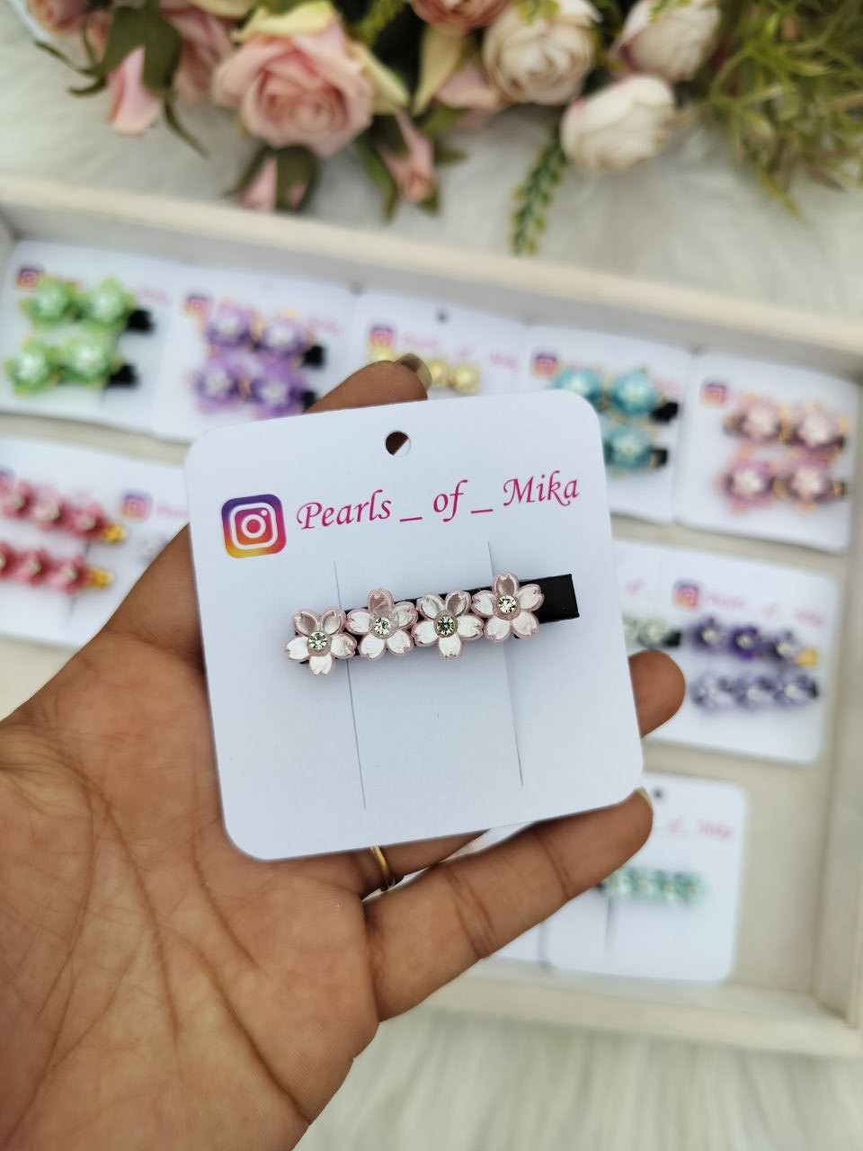 Pink Floral Alligator Clip - 1 pair