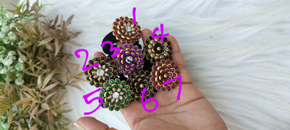 Colourful Flower kundan Hair Ties/ Hair Brooch