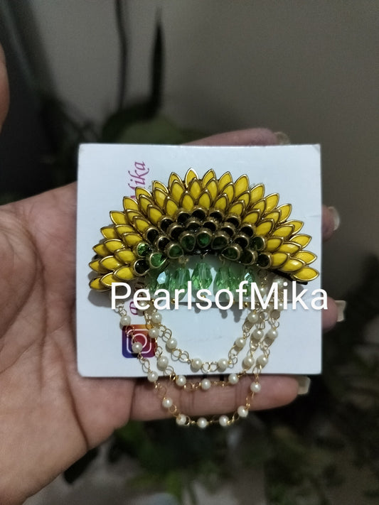 Yellow Green Sunflower Hair Brooch