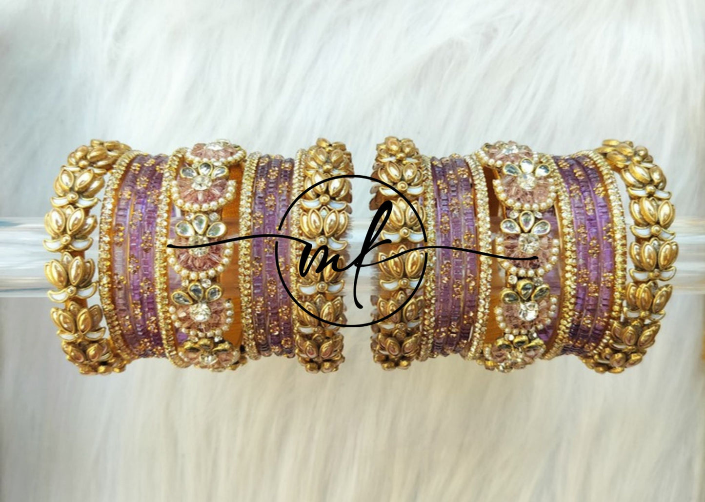 ARALI 02 Lavender Lotus Bridal kundan Bangle set