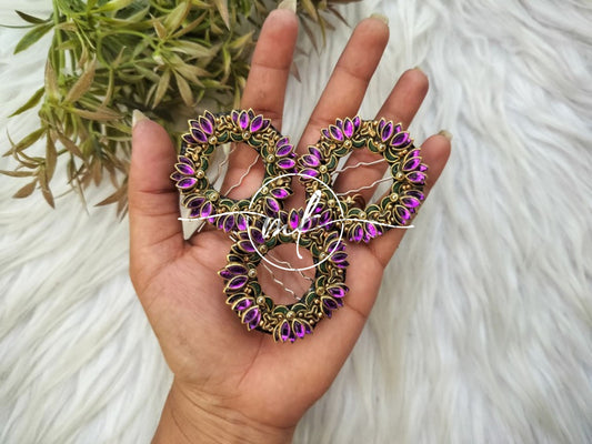 Lara Glossy purple Dark green Lotus hair Brooch - 1 piece