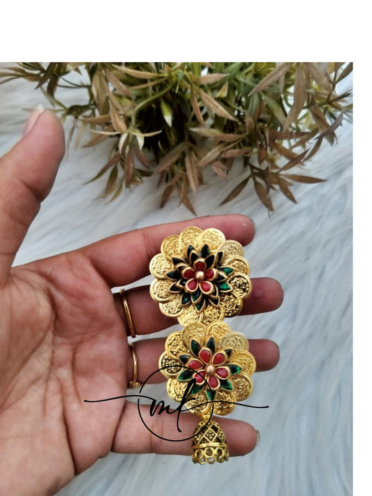 Coin Maroon and Green 2 Layered Hair Brooch