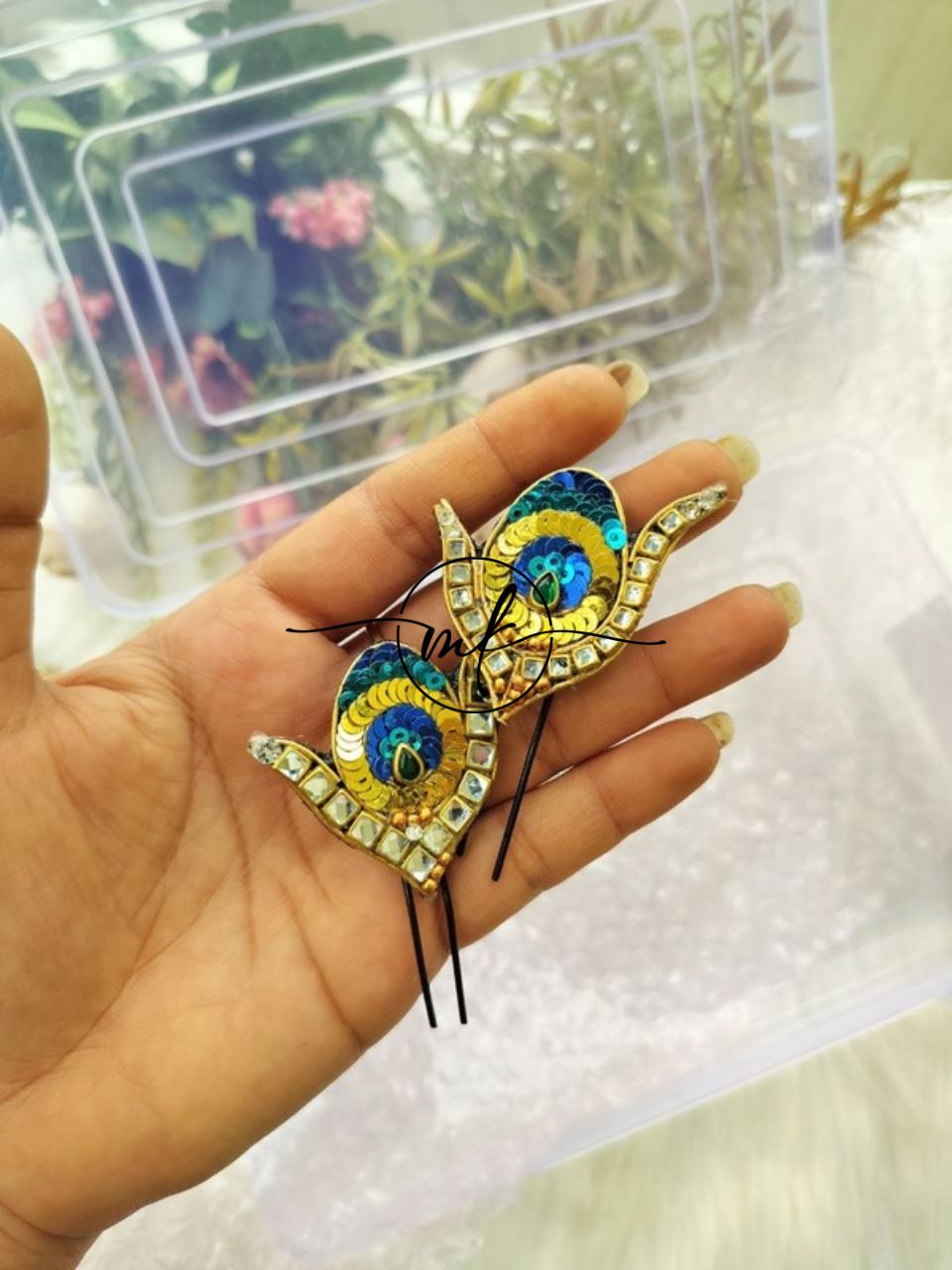 Peacock feather V03 Hair Brooch - Small size - 1 piece