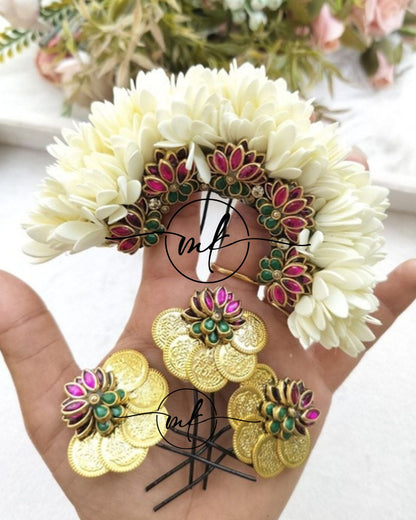Pink Thamarai Mullai + 3 piece same Pink CIKA 5C ARFL  Hair Brooch