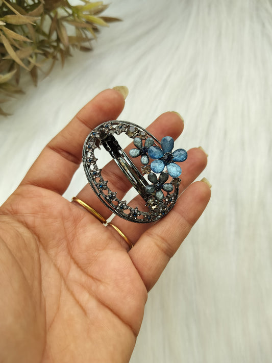 Black FLORAL Small Barrette clip