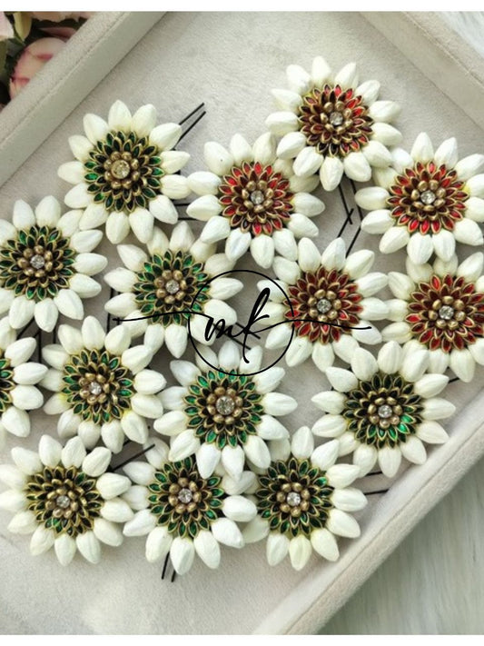 Mottu Malli + Red&Green Kundan FLOWER Hair Brooch ARFL Return Gift Combo