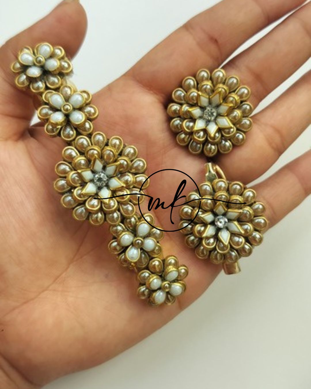 3D Kundan Center Clip + Saree pin + Hair Tie  Personalized Combo