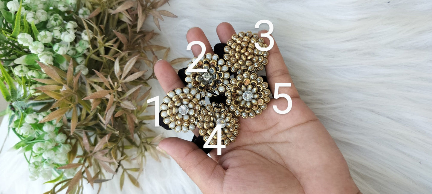White Gold Kundan Hair Brooch