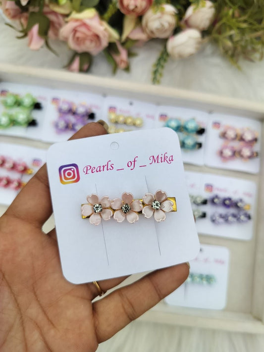 Light Pink Floral Alligator Clip - 1 pair