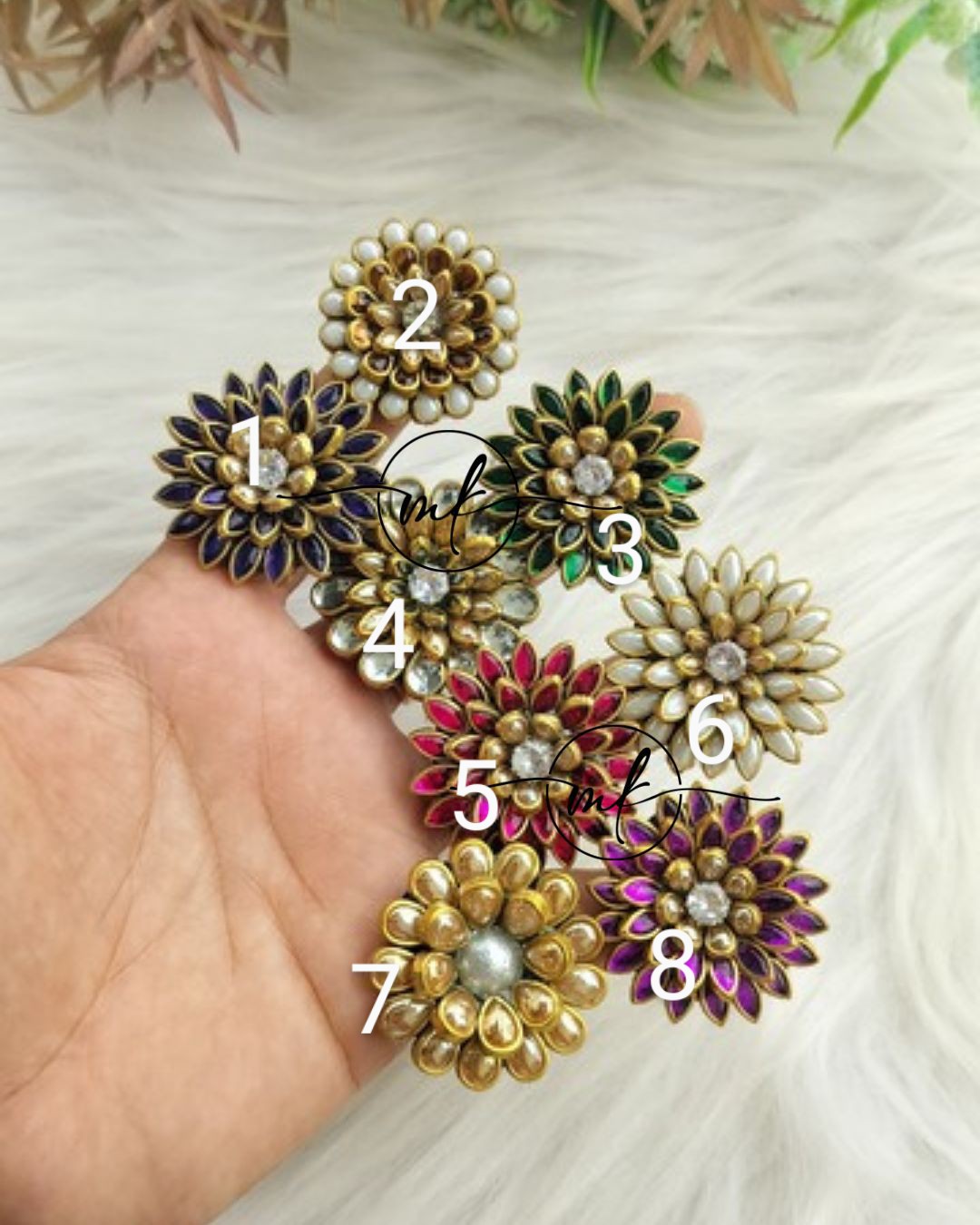 Colourful Flower kundan Hair Ties