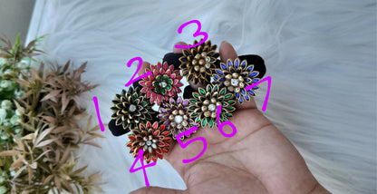 Colourful Flower kundan Hair Ties/ Hair Brooch