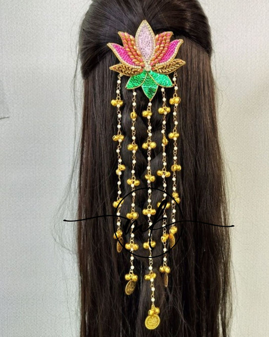 Pink Bloom Lotus Hair Brooch - Long Size