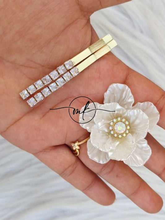 White Hair Ties+ crystal Slide combo