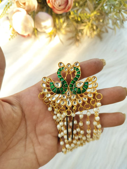 Green Spring swan Hair Brooch