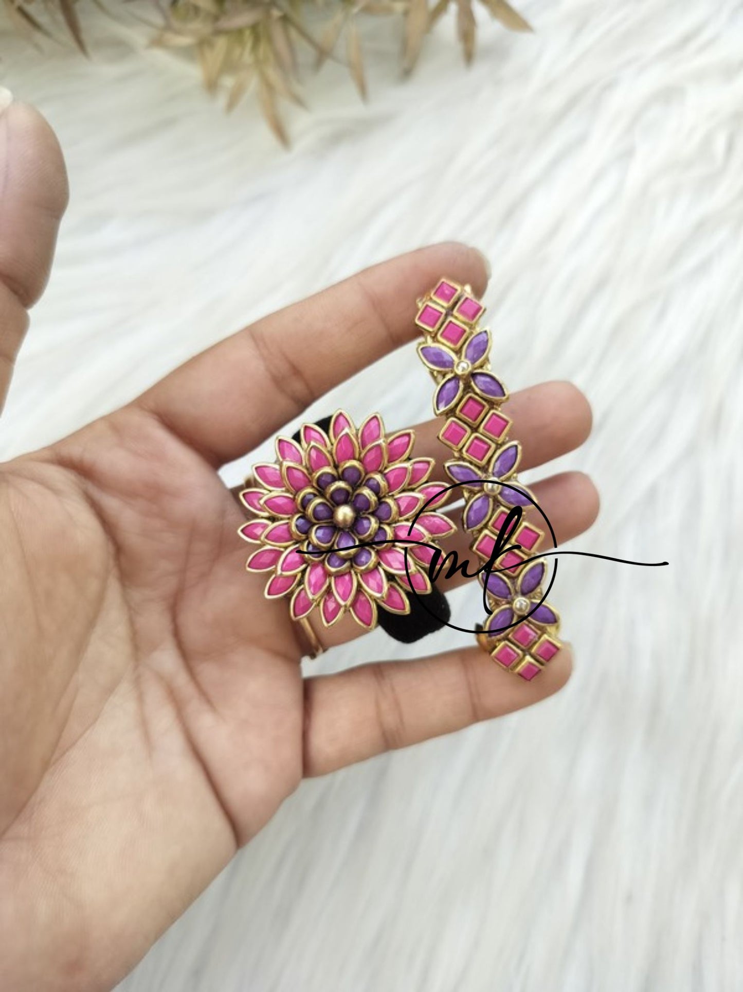 Pink + Purple - Center clip + Hair Tie Combo