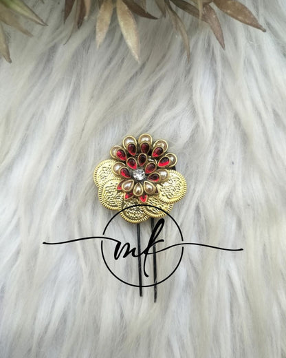 Cima Red Blossom coin Hair BROOCH