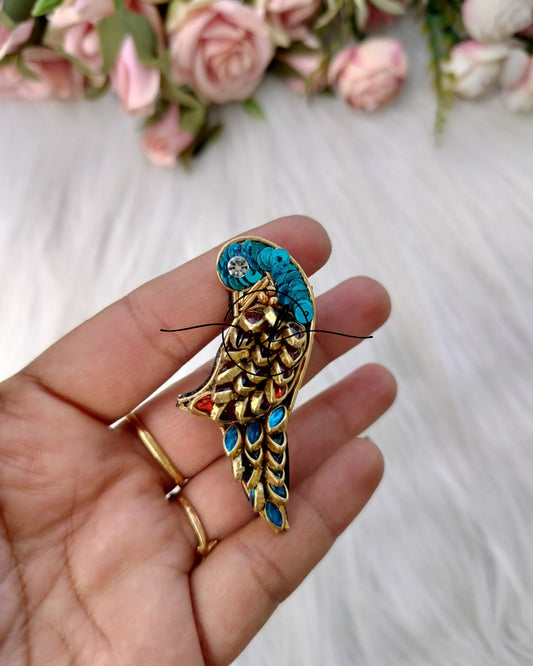Blue Orange Parrot Saree pin