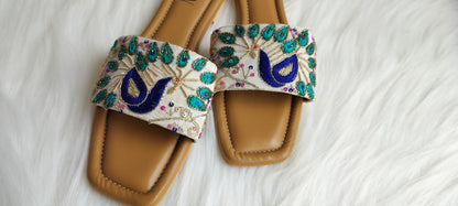 Blue Peacock Embroidered Flats - 40% off