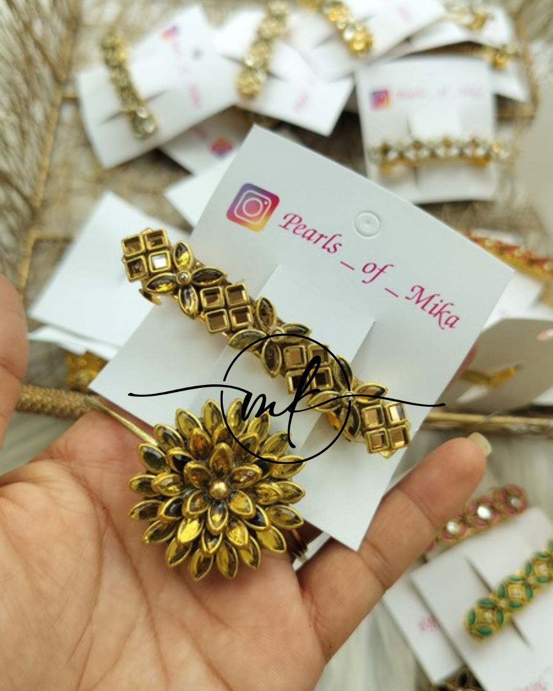 Kundan Hair Brooch/Hair ties/Centre clip- Combo