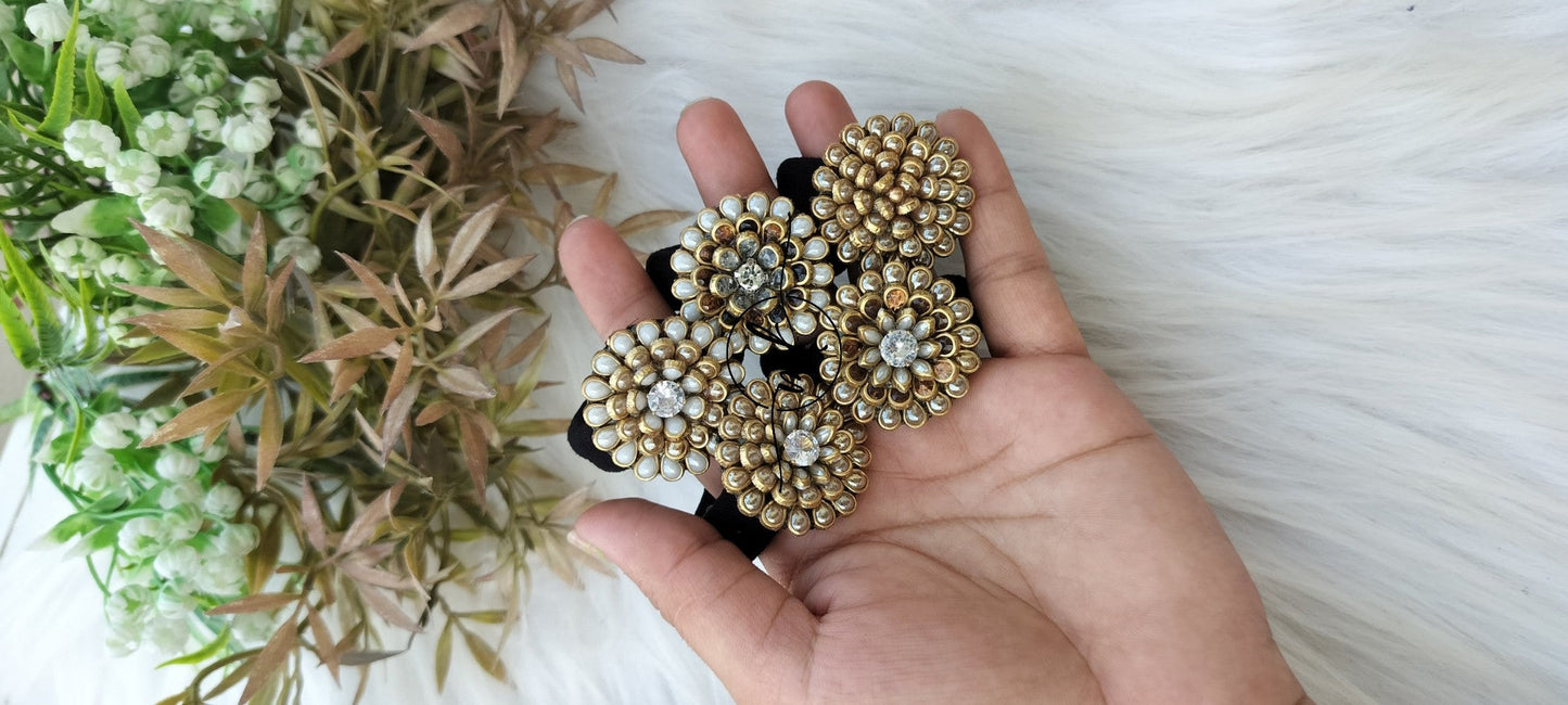 White Gold Kundan Hair Brooch