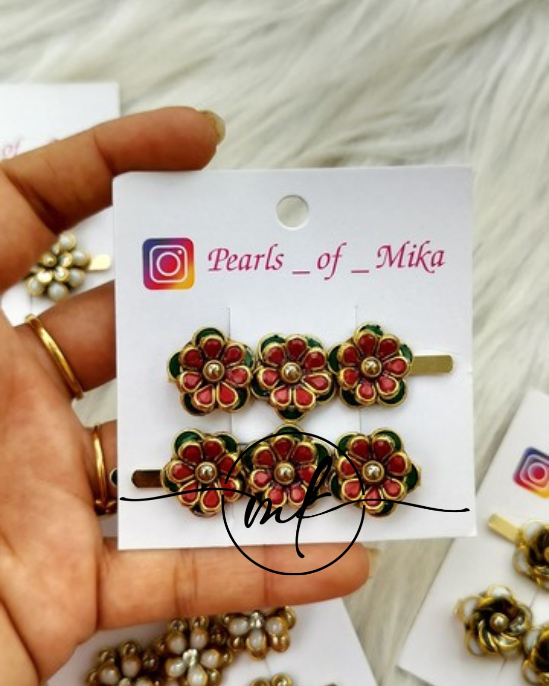 Red Rose kundan Slide pin