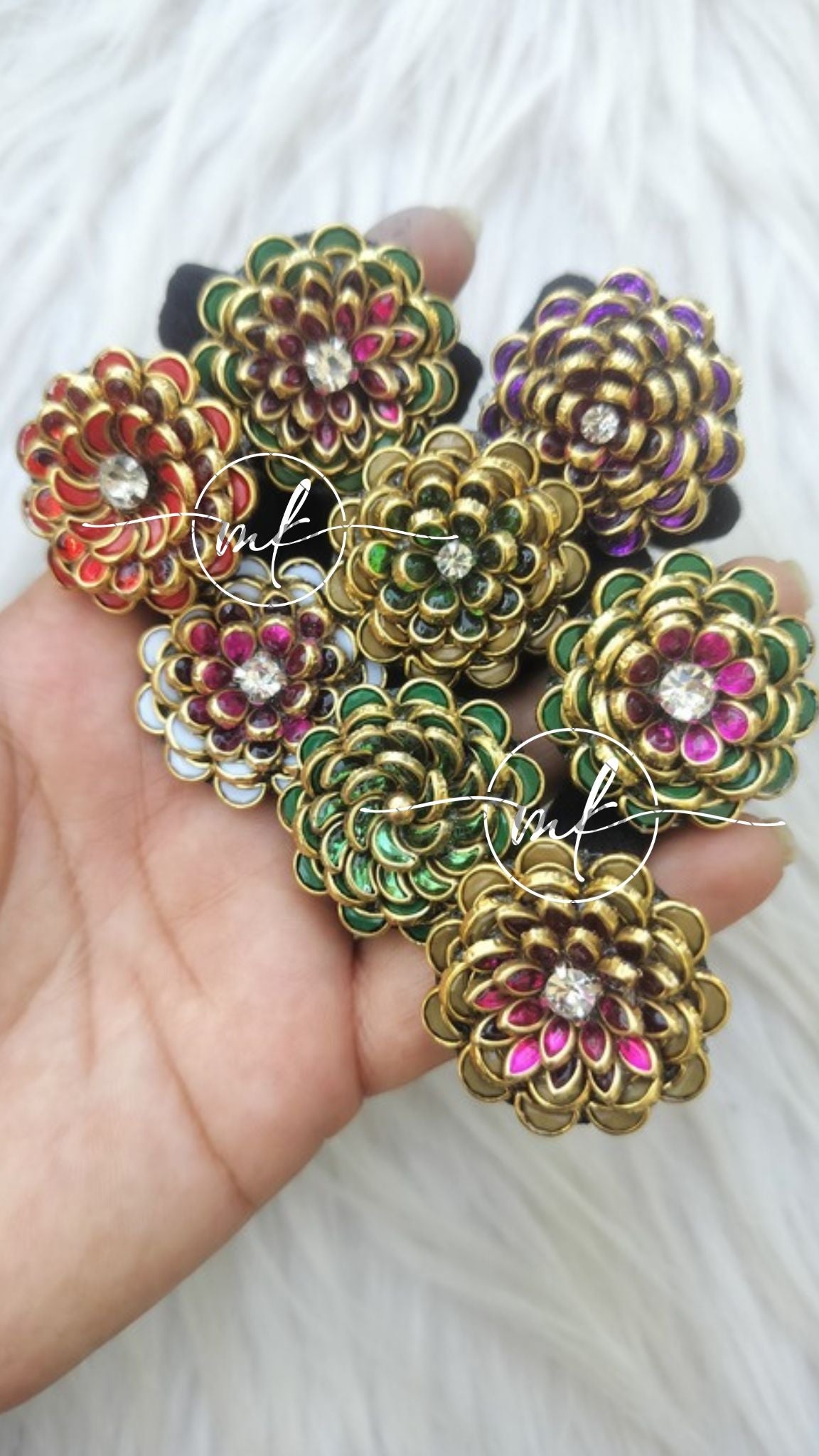 Colourful rose kundan Hair BROOCH