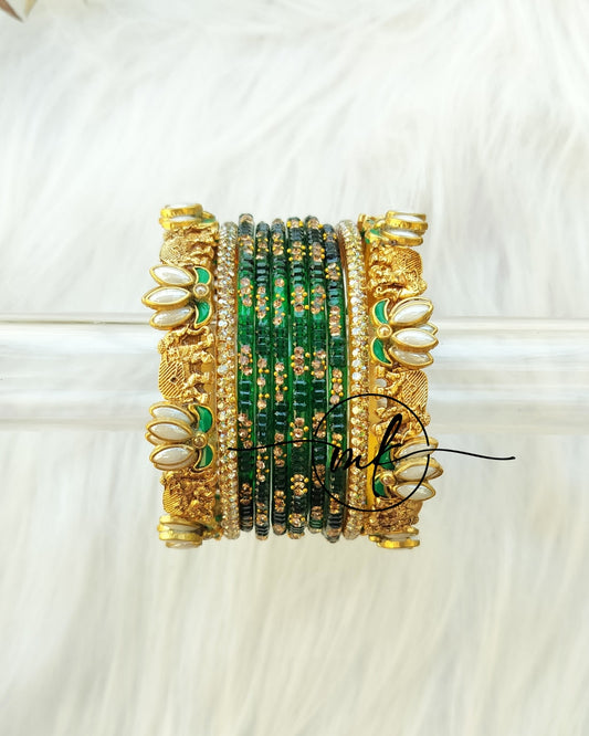White lotus Elephant semi Bridal Kundan bangle set