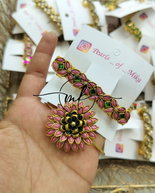 Kundan Hair Brooch/Hair ties/Centre clip- Combo