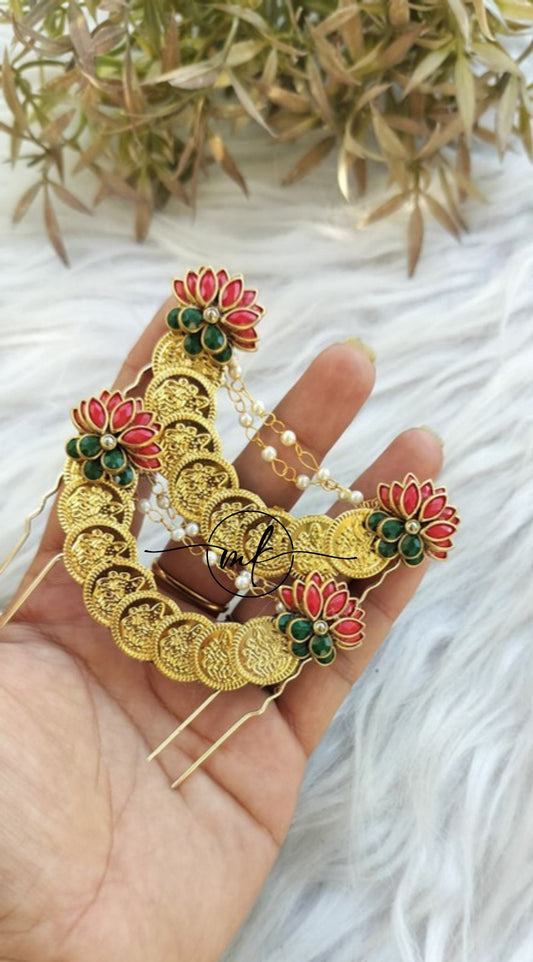 Cora Red Matt Lotus Hair Brooch