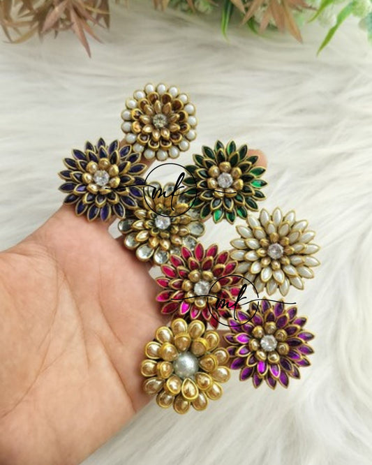 Colourful Flower kundan Hair BROOCH