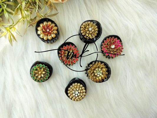 Flower Kundan Hair Claw