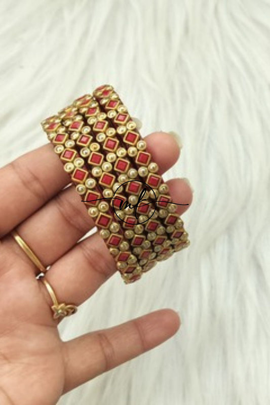 Red kundan Bangle mini set - set of 4 bangles