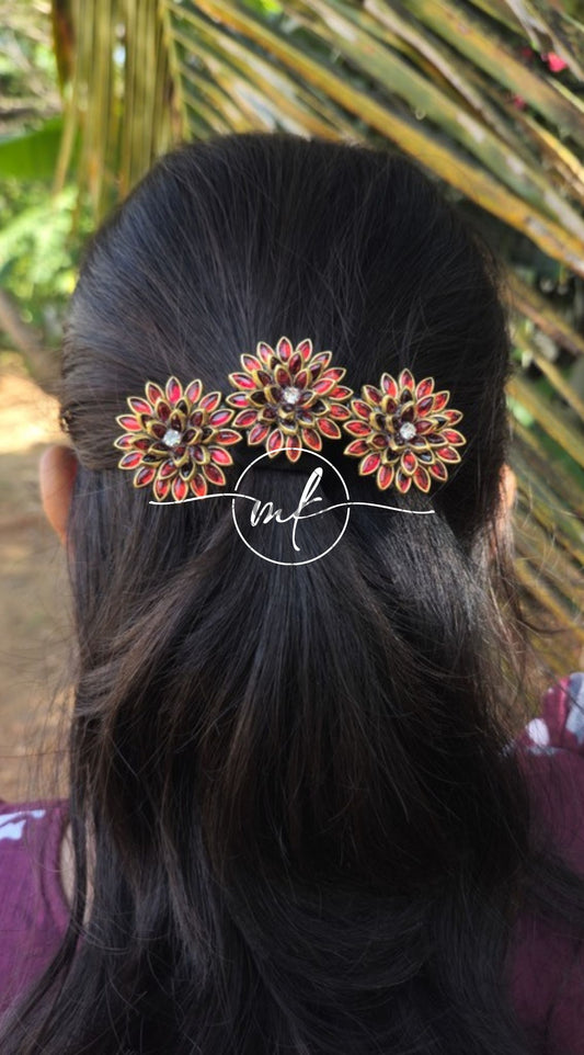 Effy Red 3 bud Hair Brooch