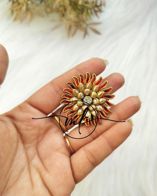 Red leaf Kundan Hair Brooch/Hair ties