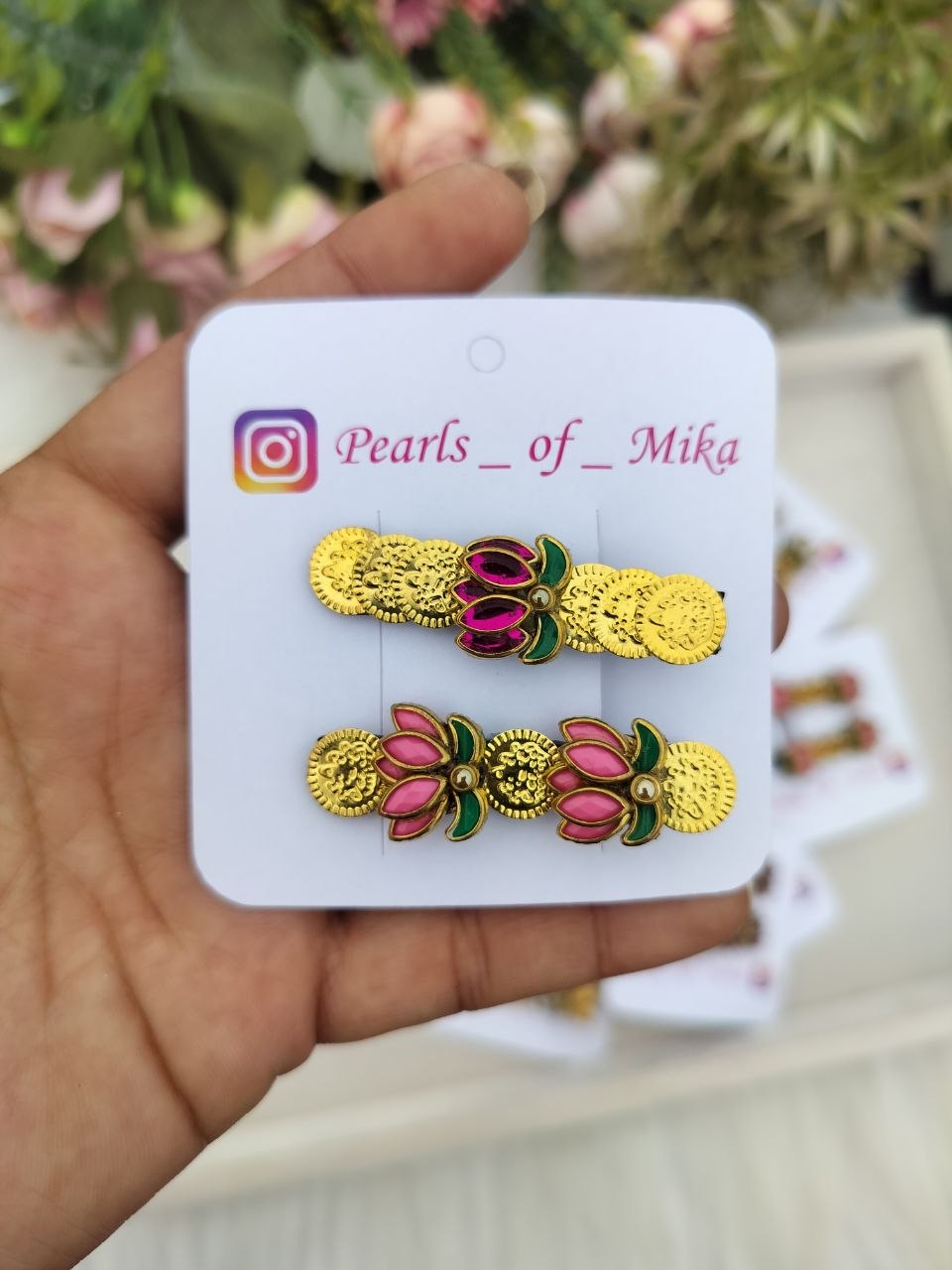 Gold Lotus Coin Alligator Clip - 1 pair