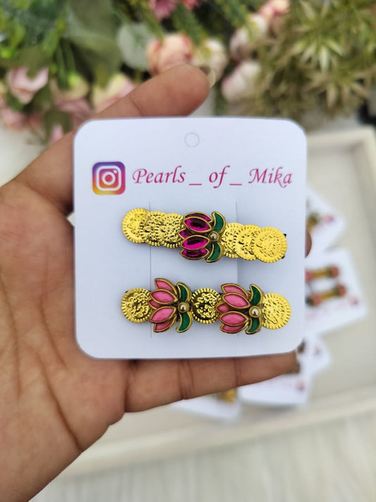 Gold Lotus Coin Alligator Clip - 1 pair