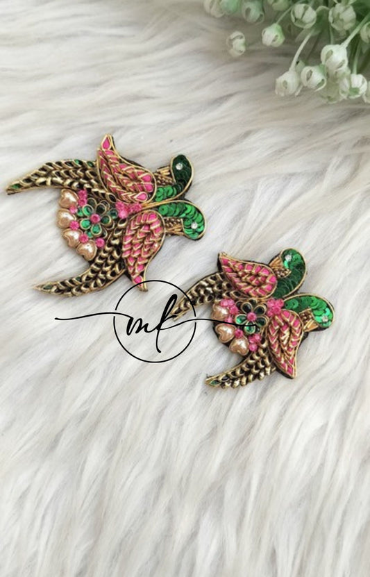 Pink Green Parrot Hair Brooch - set of 2