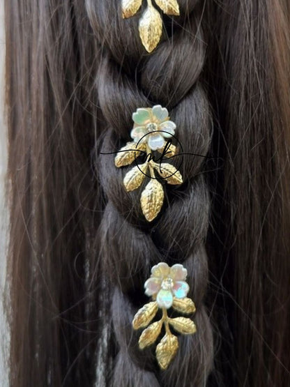 NEO05 Novuelle Contemporary Golden Leaf*Floral Hair hook