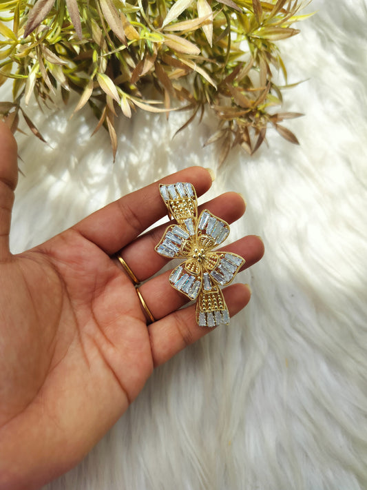 Crystal Flower Metal Buckle Clip - Medium Size
